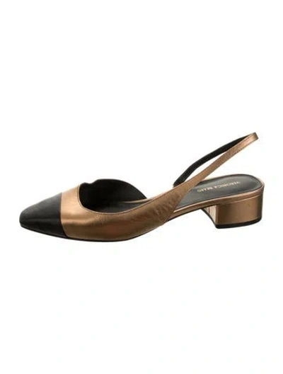 Pre-owned Veronica Beard Leather Slingback Flats In Black/gold