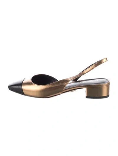 Pre-owned Veronica Beard Leather Slingback Flats In Black/gold