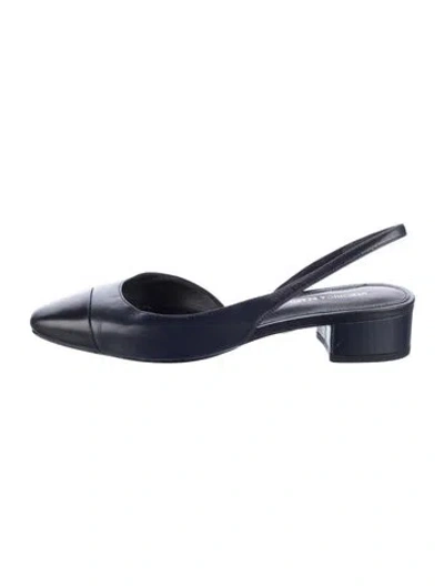 Pre-owned Veronica Beard Leather Slingback Flats In Blue