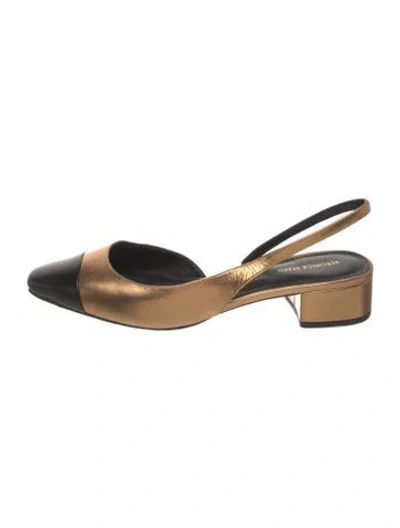 Pre-owned Veronica Beard Leather Slingback Flats In Gold/metallic