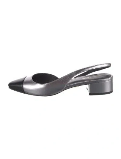 Pre-owned Veronica Beard Leather Slingback Flats In Gray