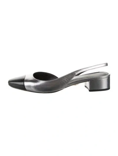 Pre-owned Veronica Beard Leather Slingback Flats In Silver