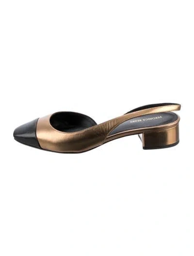 Pre-owned Veronica Beard Leather Slingback Flats W/ Tags In Black/gold