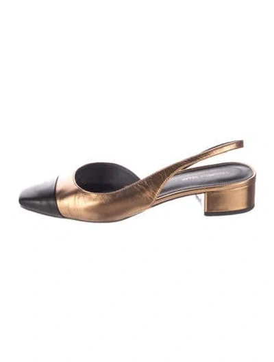 Pre-owned Veronica Beard Leather Slingback Pumps In Gold