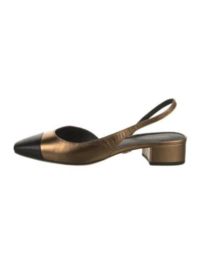Pre-owned Veronica Beard Leather Slingback Pumps In Gold/metallic