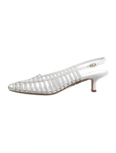 Pre-owned Veronica Beard Leather Slingback Sandals In Silver/white
