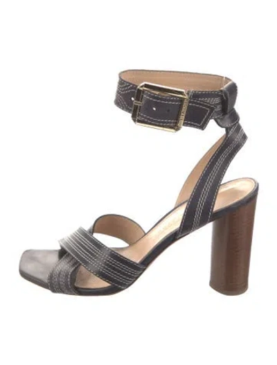 Pre-owned Veronica Beard Leather Striped Sandals In Blue