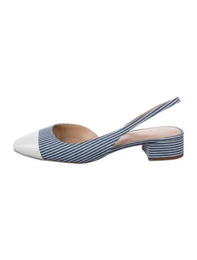 Pre-owned Veronica Beard Leather Striped Slingback Pumps In Blue