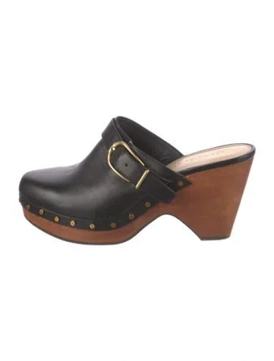 Pre-owned Veronica Beard Leather Studded Accents Mules In Black