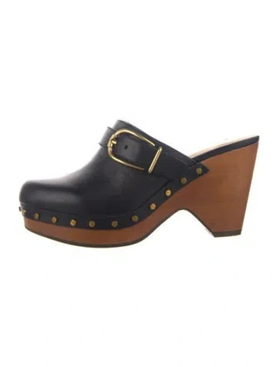 Pre-owned Veronica Beard Leather Studded Accents Mules In Black