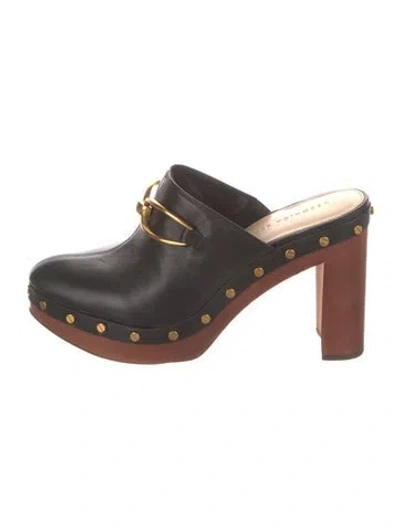 Pre-owned Veronica Beard Leather Studded Accents Mules In Black