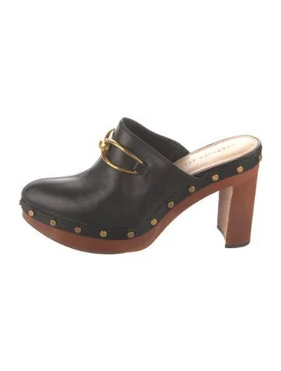 Pre-owned Veronica Beard Leather Studded Accents Mules In Black