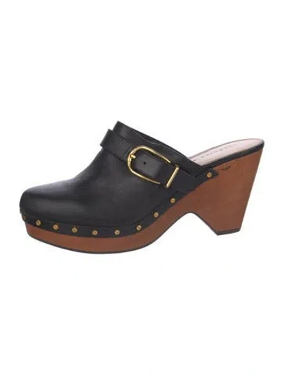 Pre-owned Veronica Beard Leather Studded Accents Mules In Black