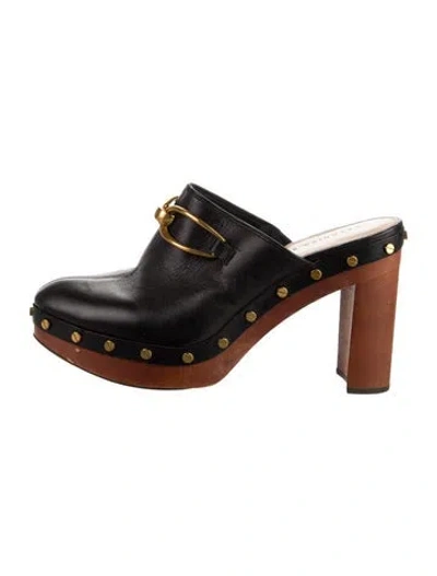 Pre-owned Veronica Beard Leather Studded Accents Mules In Black