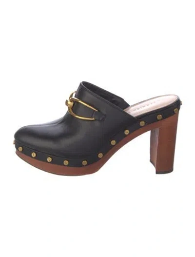 Pre-owned Veronica Beard Leather Studded Accents Mules In Black