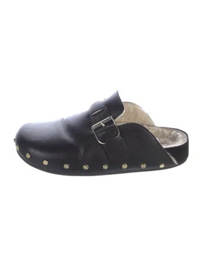 Pre-owned Veronica Beard Leather Studded Accents Mules In Black