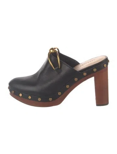Pre-owned Veronica Beard Leather Studded Accents Mules In Black