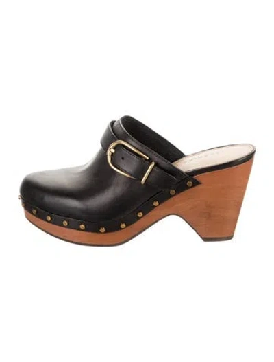 Pre-owned Veronica Beard Leather Studded Accents Mules In Black