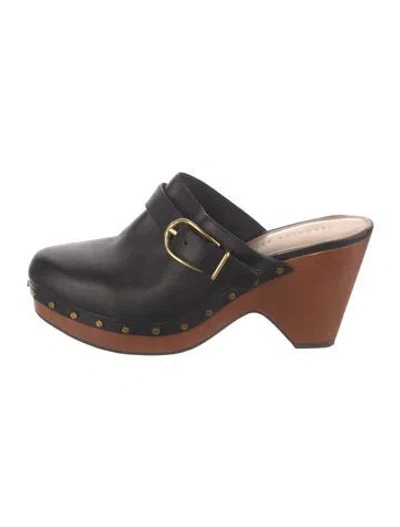 Pre-owned Veronica Beard Leather Studded Accents Mules In Black