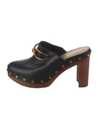 Pre-owned Veronica Beard Leather Studded Accents Mules In Black