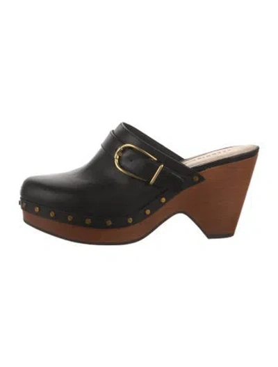 Pre-owned Veronica Beard Leather Studded Accents Mules In Black
