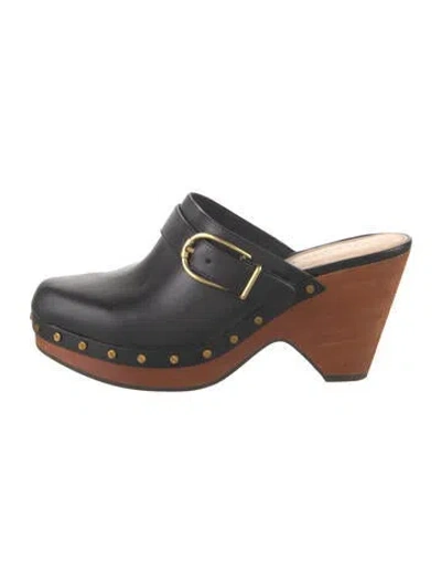 Pre-owned Veronica Beard Leather Studded Accents Mules In Black