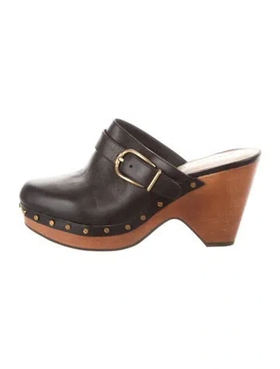 Pre-owned Veronica Beard Leather Studded Accents Mules In Black