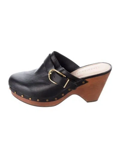 Pre-owned Veronica Beard Leather Studded Accents Mules In Black