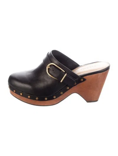 Pre-owned Veronica Beard Leather Studded Accents Mules In Black
