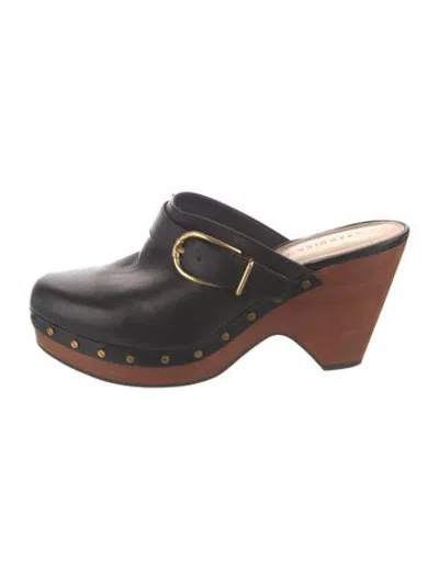 Pre-owned Veronica Beard Leather Studded Accents Mules In Black