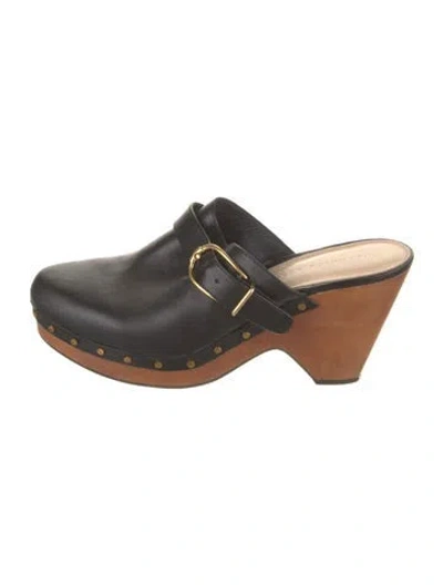 Pre-owned Veronica Beard Leather Studded Accents Mules In Black/brown
