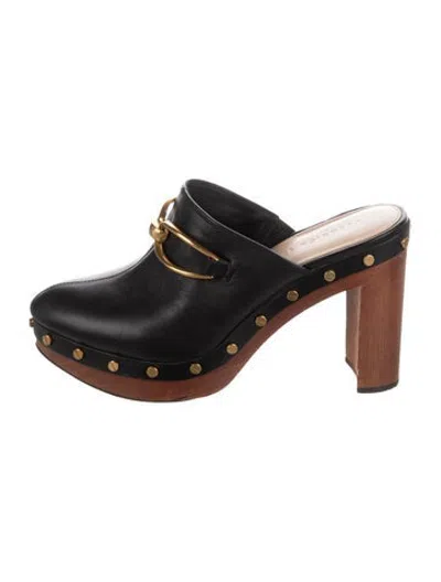Pre-owned Veronica Beard Leather Studded Accents Mules In Black/brown