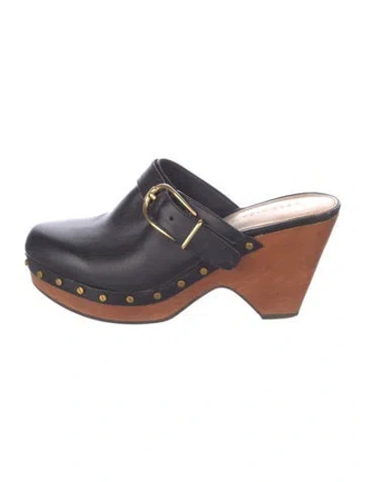 Pre-owned Veronica Beard Leather Studded Accents Mules In Blue