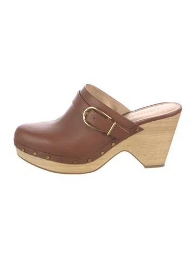 Pre-owned Veronica Beard Leather Studded Accents Mules In Brown