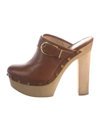 Pre-owned Veronica Beard Leather Studded Accents Mules In Brown