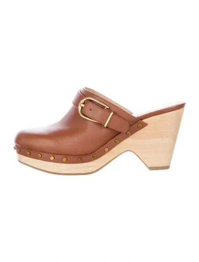 Pre-owned Veronica Beard Leather Studded Accents Mules In Brown