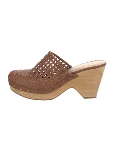 Pre-owned Veronica Beard Leather Studded Accents Mules In Brown