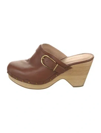 Pre-owned Veronica Beard Leather Studded Accents Mules In Brown