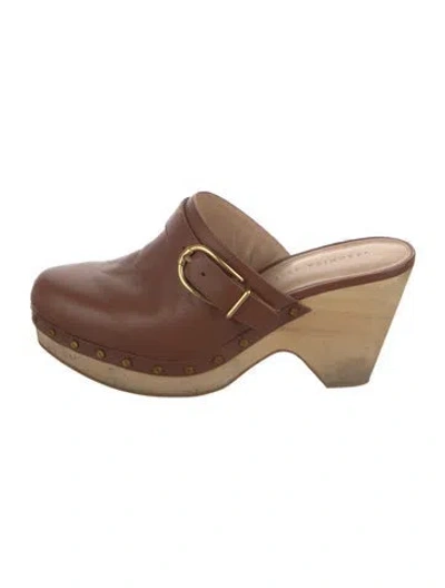 Pre-owned Veronica Beard Leather Studded Accents Mules In Brown