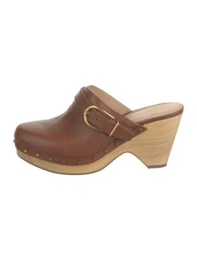 Pre-owned Veronica Beard Leather Studded Accents Mules In Brown