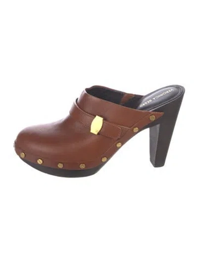 Pre-owned Veronica Beard Leather Studded Accents Mules In Brown