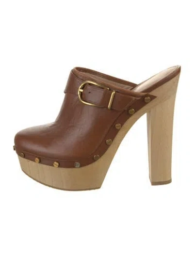 Pre-owned Veronica Beard Leather Studded Accents Mules In Brown