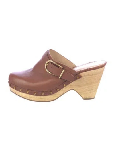 Pre-owned Veronica Beard Leather Studded Accents Mules In Brown