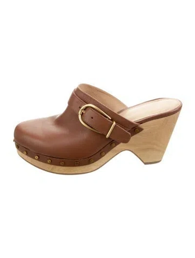 Pre-owned Veronica Beard Leather Studded Accents Mules In Brown/neutrals
