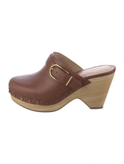 Pre-owned Veronica Beard Leather Studded Accents Mules In Brown/neutrals