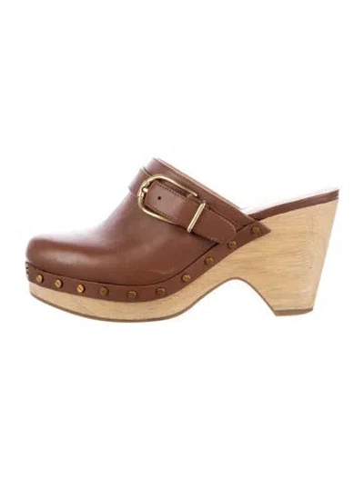 Pre-owned Veronica Beard Leather Studded Accents Mules In Brown/neutrals