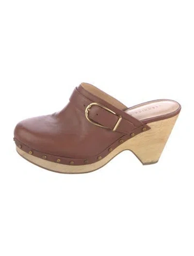Pre-owned Veronica Beard Leather Studded Accents Mules In Brown/neutrals