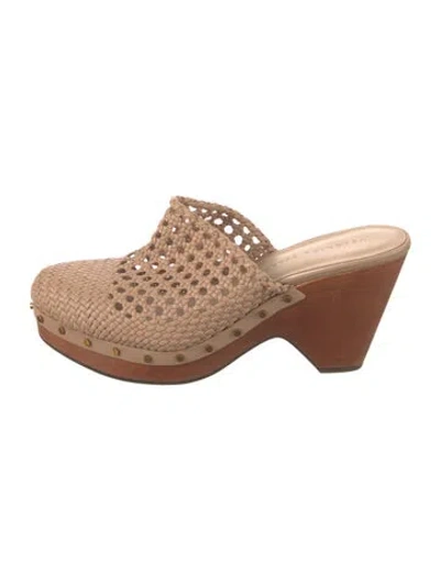 Pre-owned Veronica Beard Leather Studded Accents Mules In Neutral