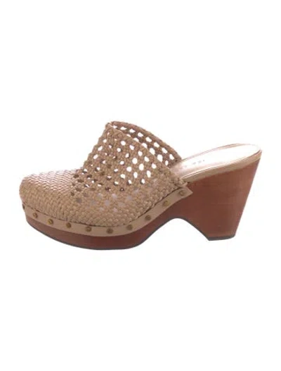 Pre-owned Veronica Beard Leather Studded Accents Mules In Neutral