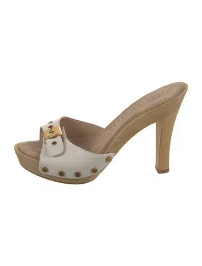 Pre-owned Veronica Beard Leather Studded Accents Sandals In Neutral